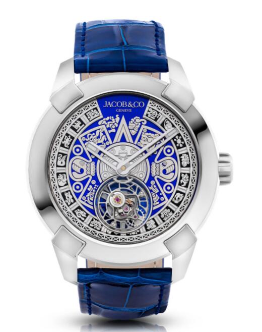 Jacob & Co Pioneer Aztec Calendar white gold Blue Dial replica watch